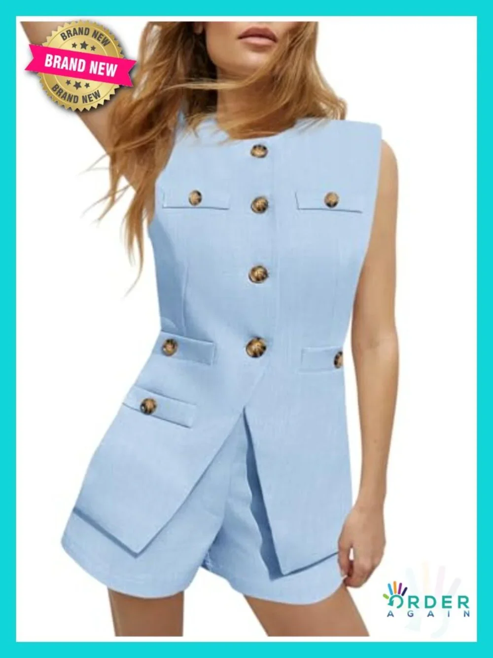 2 Piece Suit Sets Sleeveless Blazer Vest Shorts Matching Set